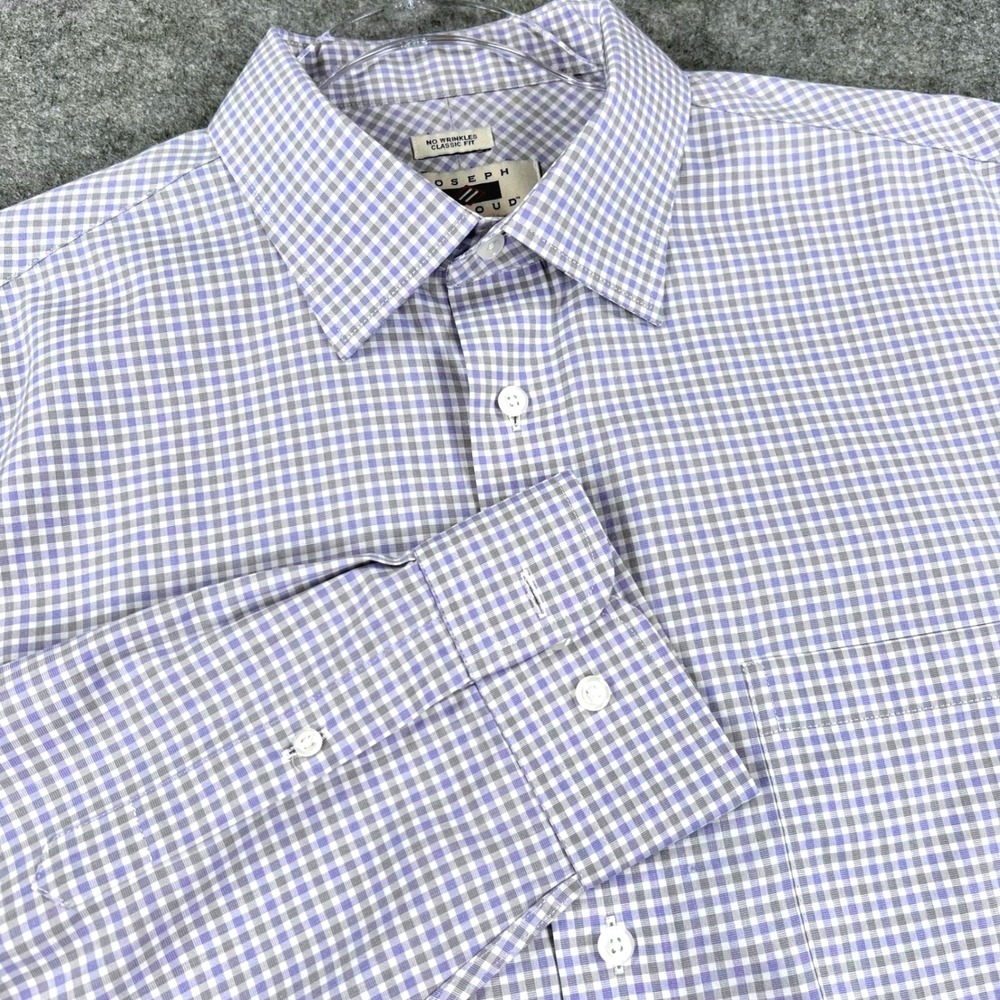 Joseph Abboud Mens 17 34 35 XL Shirt Purple Gingham Egyptian Cotton No Wrinkles